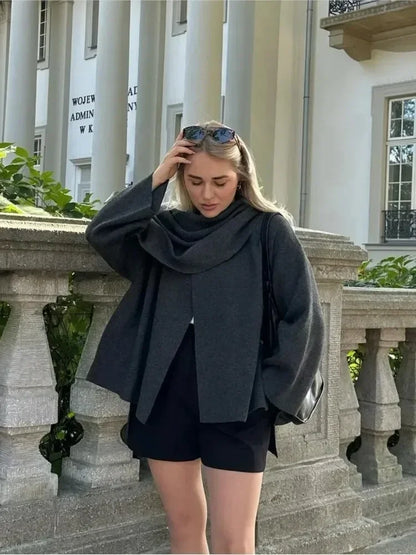 Manteau veste châle court avec Écharpe